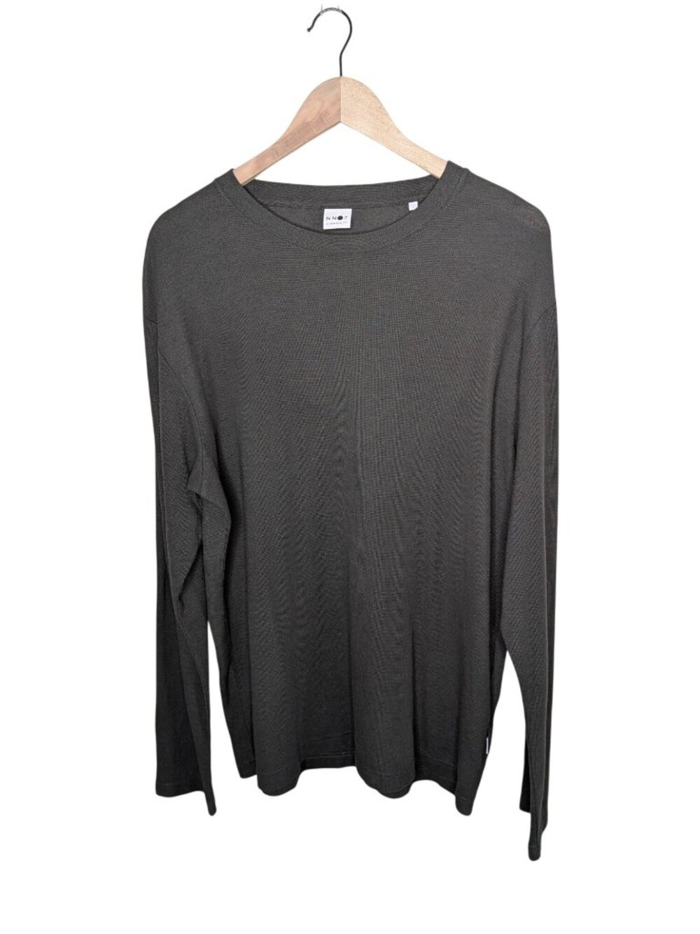 No Nationality NN07 Clive Long Sleeve Dark Gray Waffle Knit Shirt Size Large